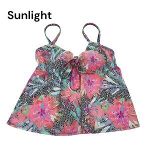 Swimsuits For All Shore Club Women Pink Floral Tankini Top Size 14 Padded Cups